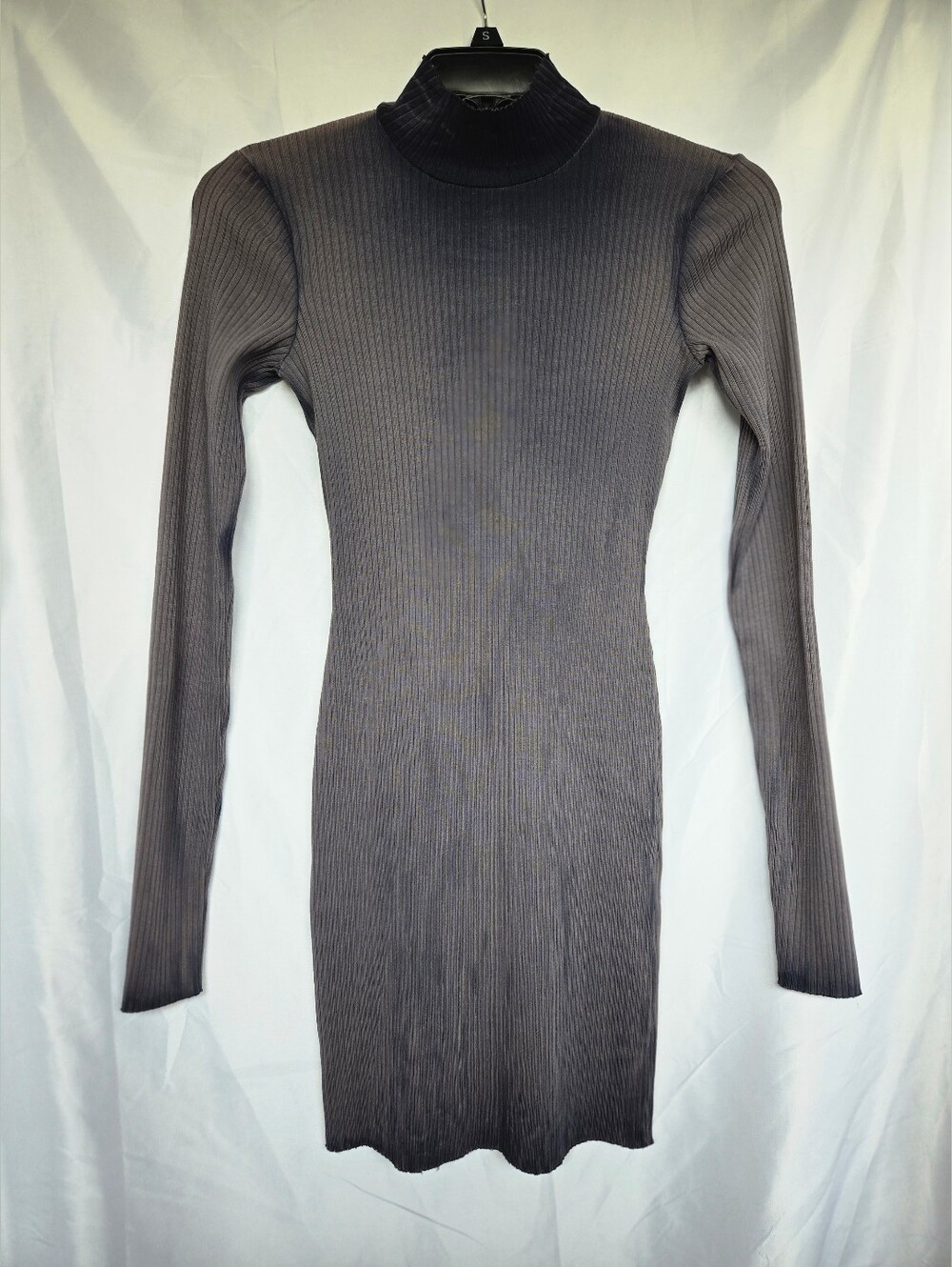 Cotton Citizen Charcoal Navy / Gray Ribbed Mock-Neck Long-Sleeve Dress